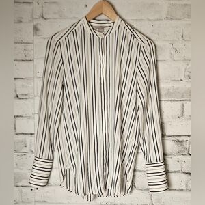 H&M Black White Striped Button Up Blouse Minimalist Work Shirt